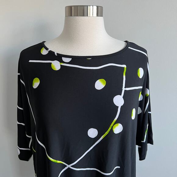 Clara Sun Woo Dolman Sleeve Tunic Black Geometric Medium M Packable Blouse - Picture 2 of 11